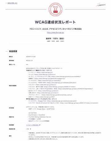WCAG達成状況レポートの画面キャプチャ